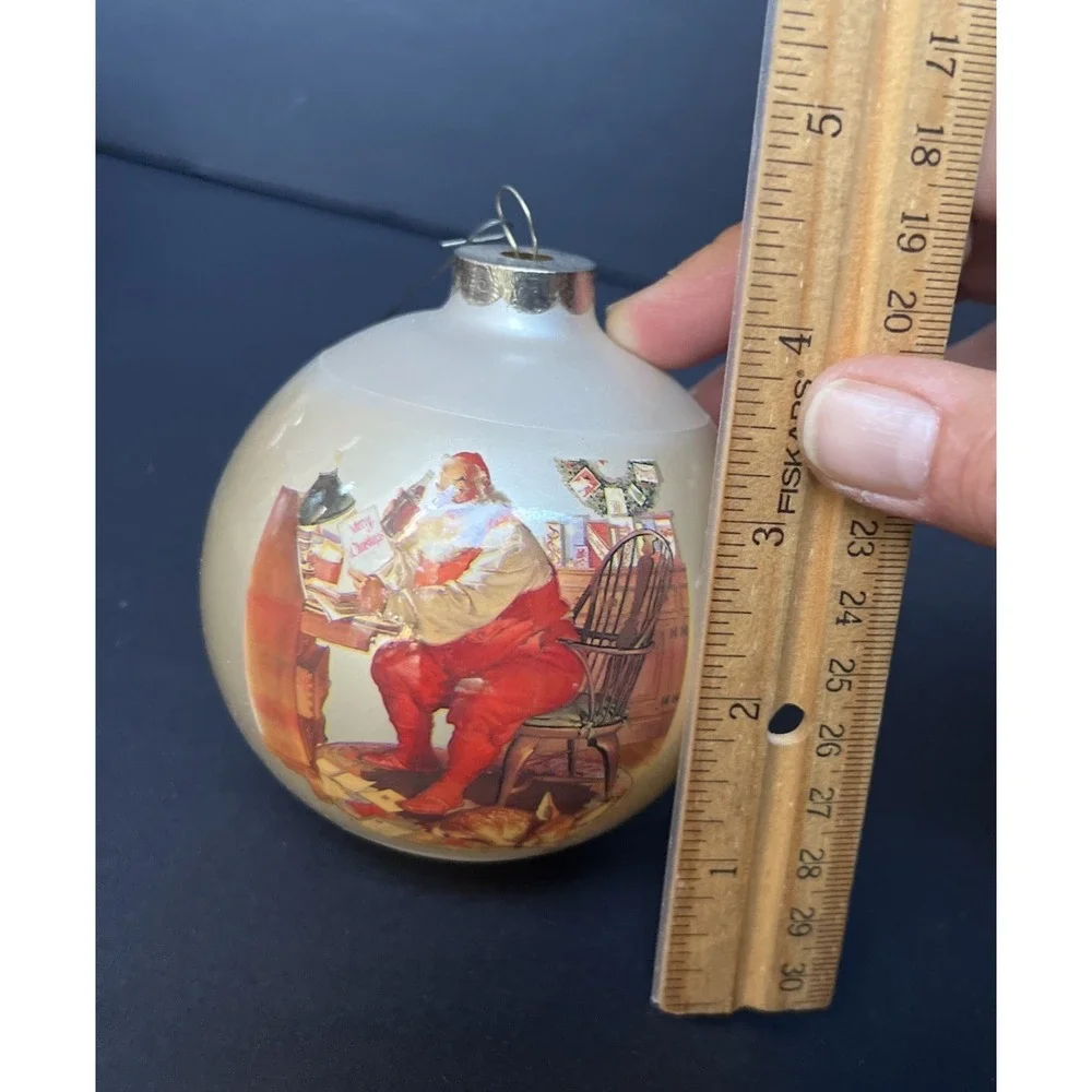 Vintage Santa Claus Glass Ornaments Set of 4 Double Sided Coca Cola Style W/Box